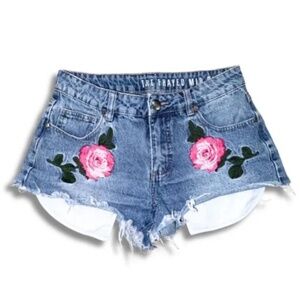 Flower Embroidered Mid-Rise Denim Cut-Off Shorts | Women’s Size 4